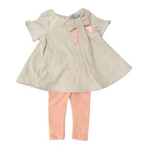 Tahari Baby Cream Metallic Gold Herringbone Dress with Pink Matching Leggings